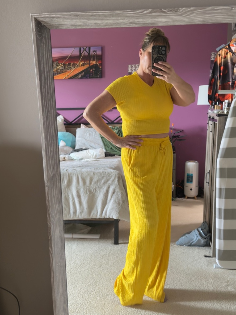 Bright Yellow Two-Piece Ribbed Lounge Set - Picture 2 of 5